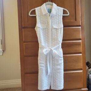CeCe White Eyelet Sleeveless Dress Button Front